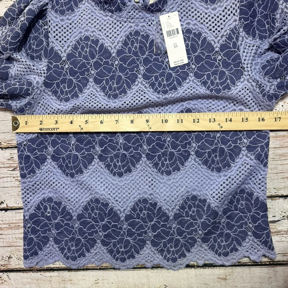 Dolan Anthropologie Left Coast Mock-Neck Lace Blouse XS Blue Puff Sleeve NWT